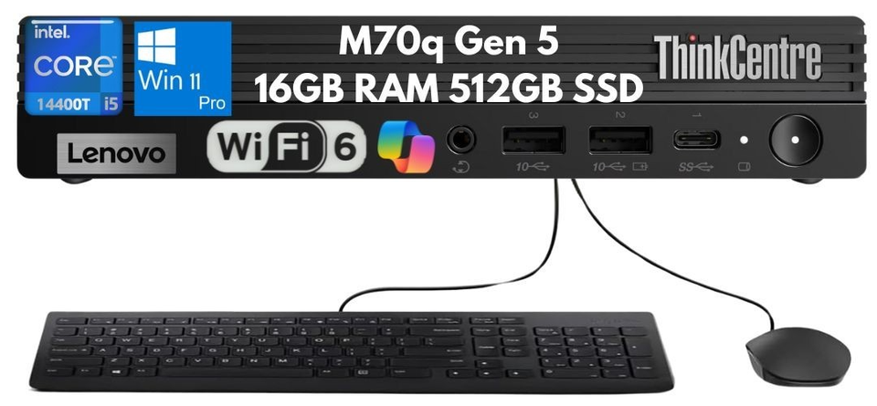 New Lenovo ThinkCentre M70q Gen 5 Tiny i5-14400T 16GB 512GB SSD Wi-Fi 3 Yr Wrty