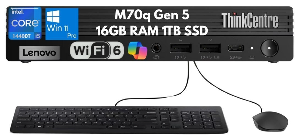 New Lenovo ThinkCentre M70q Gen 5 Tiny i5-14400T 16GB 1TB SSD Wi-Fi 3 Year Wrty