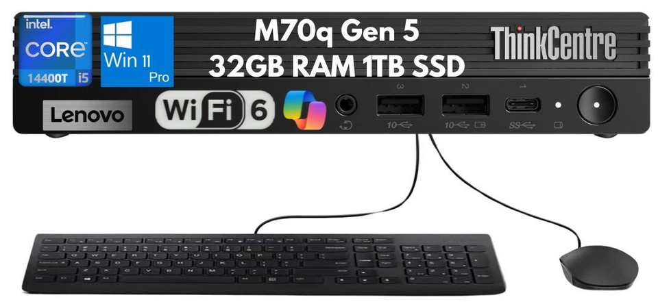 New Lenovo ThinkCentre M70q Gen 5 Tiny i5-14400T 32GB 1TB SSD Wi-Fi 3 Year Wrty