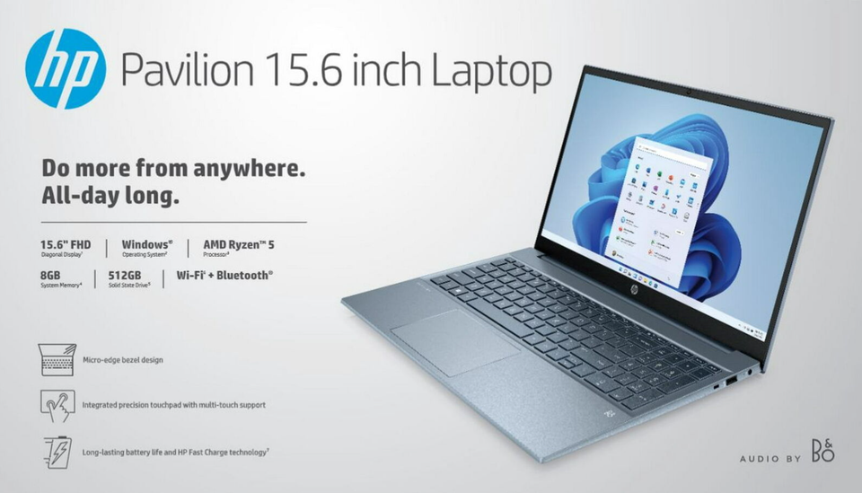 HP Pavilion 15.6" FHD 6-Core Ryzen 5 5500U 8GB Ram 512GB NVMe SSD Webcam Win 11 - Image 8