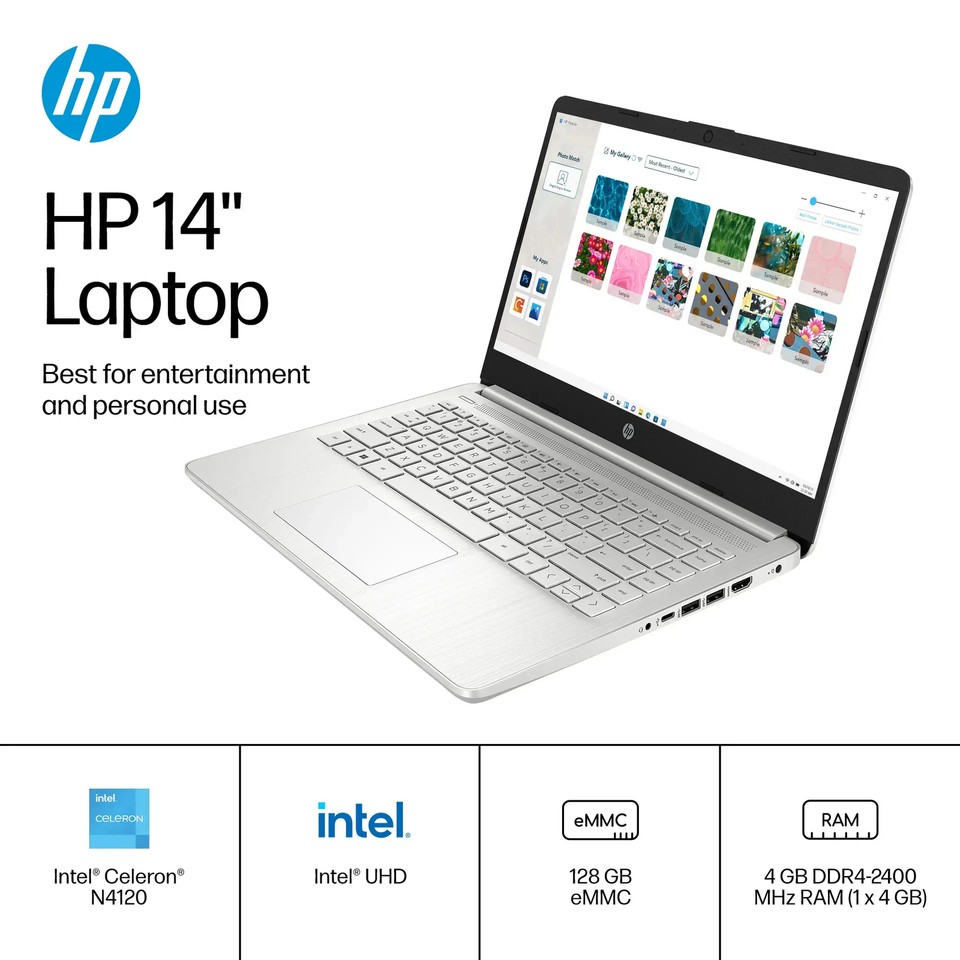New HP Laptop 14" HD Intel Celeron N4120 4GB 128GB eMMC Cam Office 365 Silver - Image 2