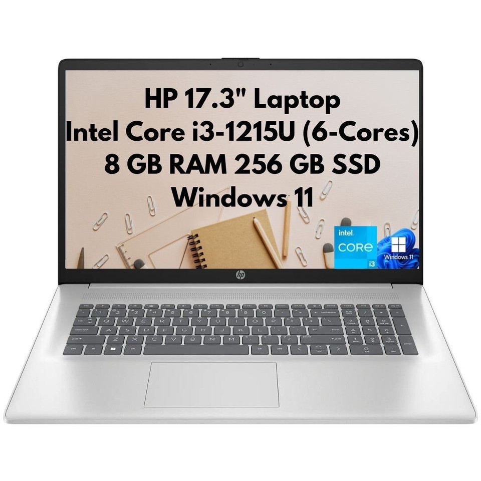 HP 17.3" FHD Student Laptop 6-Core i3-1215U 8GB 256GB PCIe SSD Webcam Windows 11