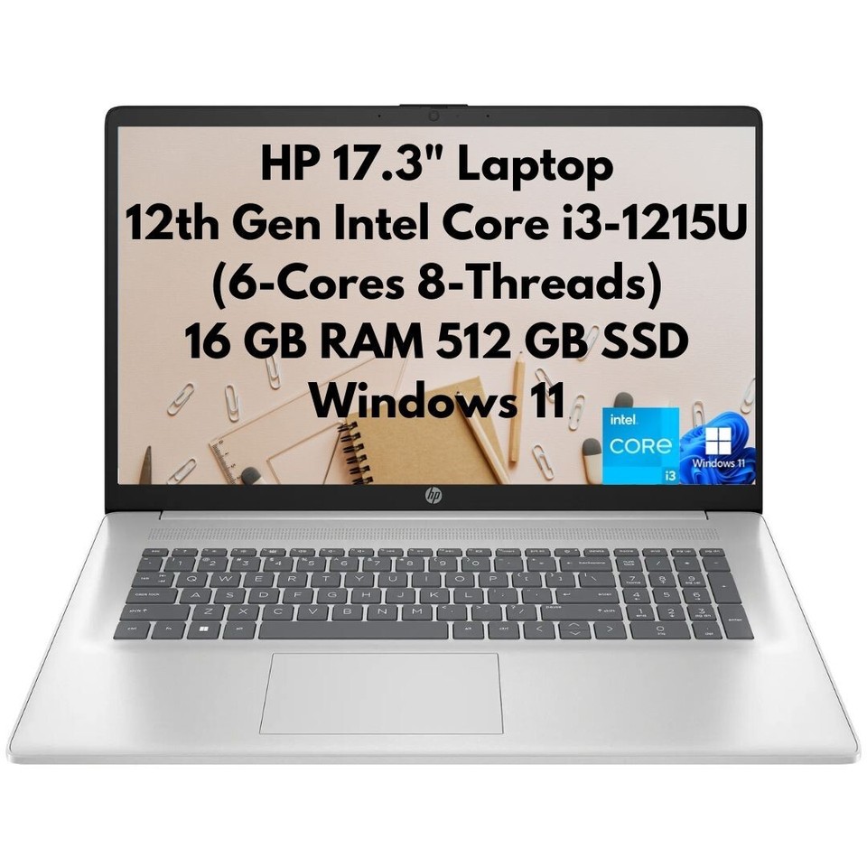 HP 17.3" FHD Student Laptop 6-Core i3-1215U 16GB 512GB PCIe SSD Webcam Windows11