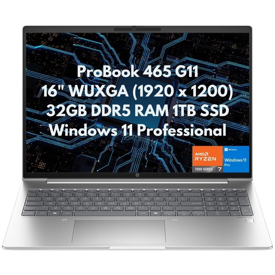 New HP ProBook 465 G11 16" WUXGA Ryzen 7 7735U 32GB 1TB SSD Cam FPR Win 11 Pro