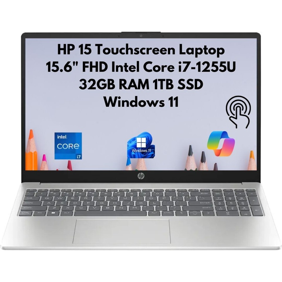 New HP 15.6" FHD Touchscreen Core i7-1255U 32GB 1TB PCIe SSD Webcam Windows 11