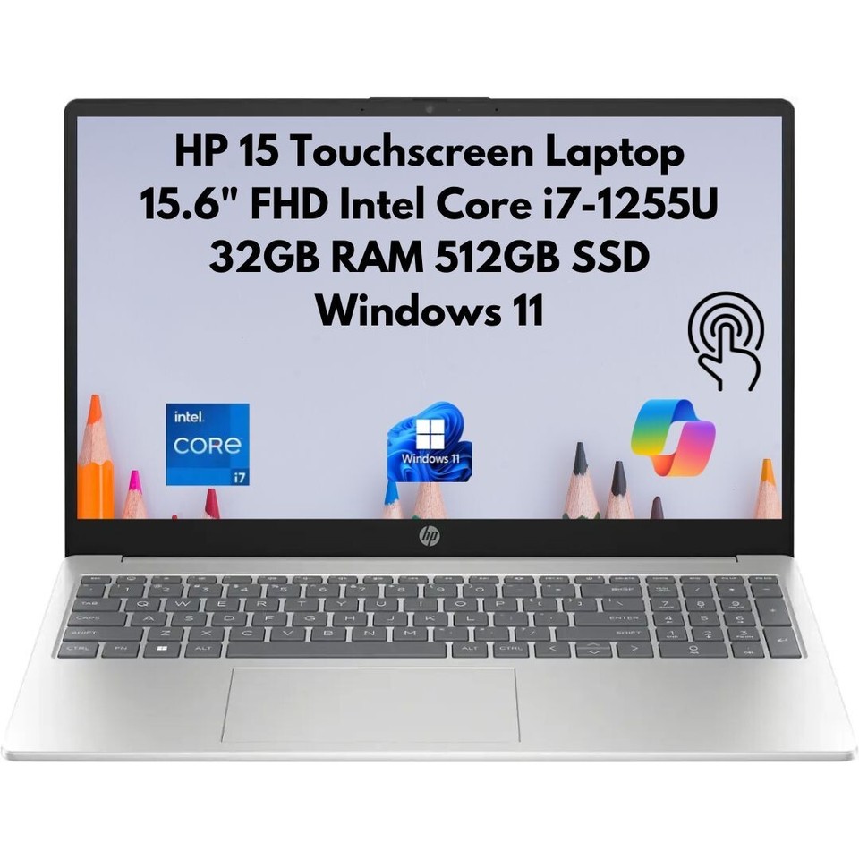 New HP 15.6" FHD Touchscreen Core i7-1255U 32GB 512GB PCIe SSD Webcam Windows 11