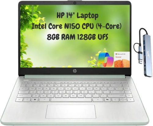 HP Laptop 14" HD Intel N150 8GB 256GB Webcam Office 365 Docking + 128GB microSD