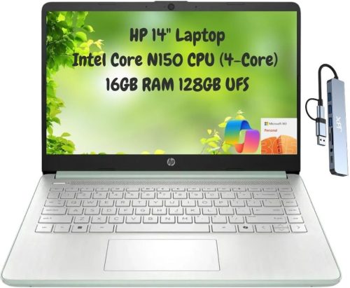 HP Laptop 14" HD Intel N150 16GB 256GB Webcam Office 365 Docking + 128GB microSD