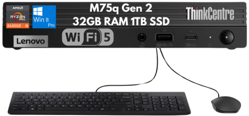 Lenovo ThinkCentre M75q Gen 2 Tiny Ryzen 5 PRO 5650GE 32GB 1TB Wi-Fi Kybd Mouse