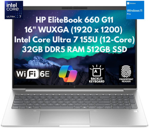 New HP EliteBook 660 G11 16" WUXGA Core Ultra 7 155U 32GB 512GB SSD IR Cam FPR