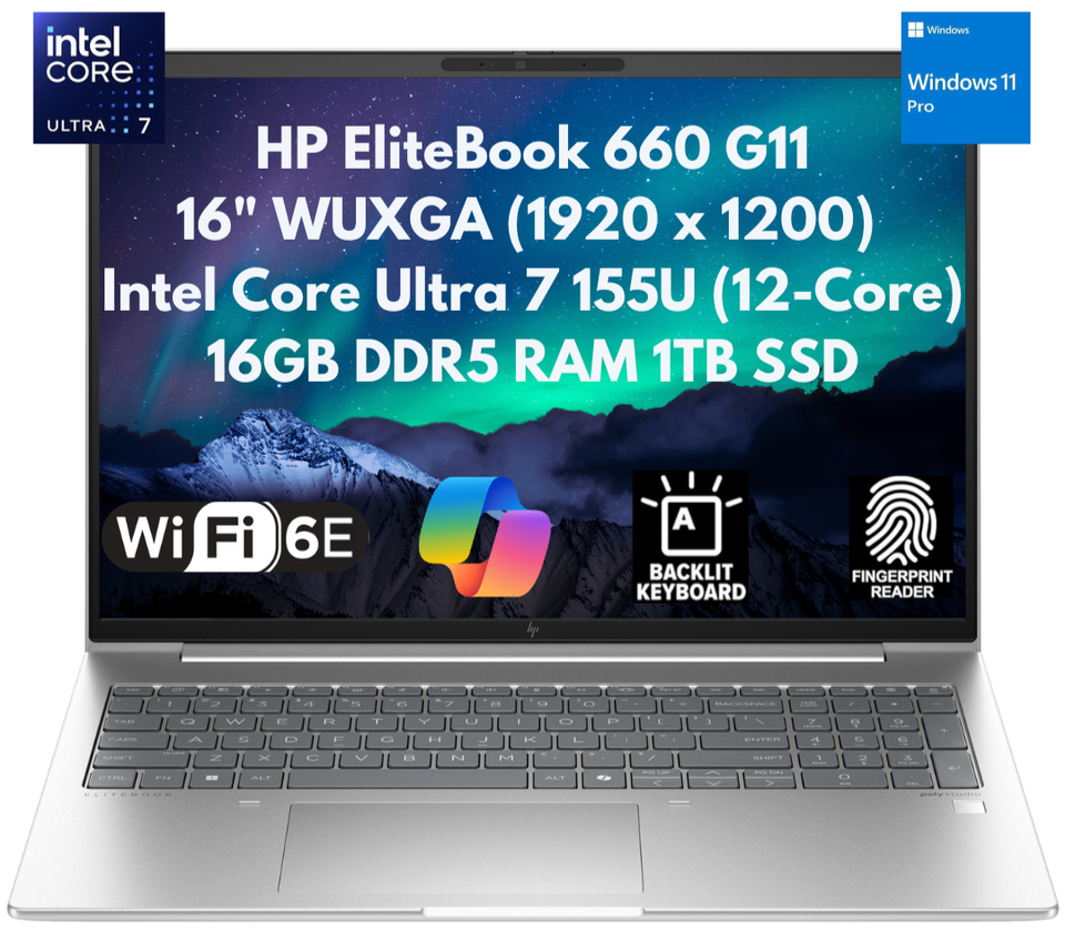 New HP EliteBook 660 G11 16" WUXGA Core Ultra 7 155U 16GB 1TB SSD IR Cam FPR