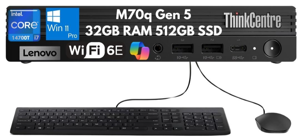 New Lenovo ThinkCentre M70q Gen 5 Tiny i7-14700T 32GB 512GB SSD Wi-Fi 3 Yr Wrty