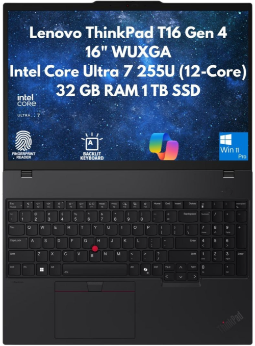 New Lenovo ThinkPad T16 Gen 4 16" WUXGA Core Ultra 7 255U 32GB 1TB SSD Cam FPR