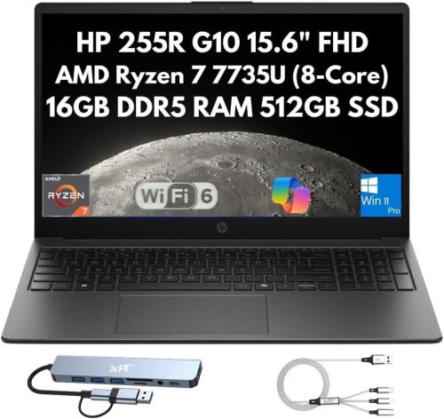 New HP 255R G10 15.6" FHD 8-Core Ryzen 7 7735U 16GB 512GB PCIe SSD Cam Win11Pro