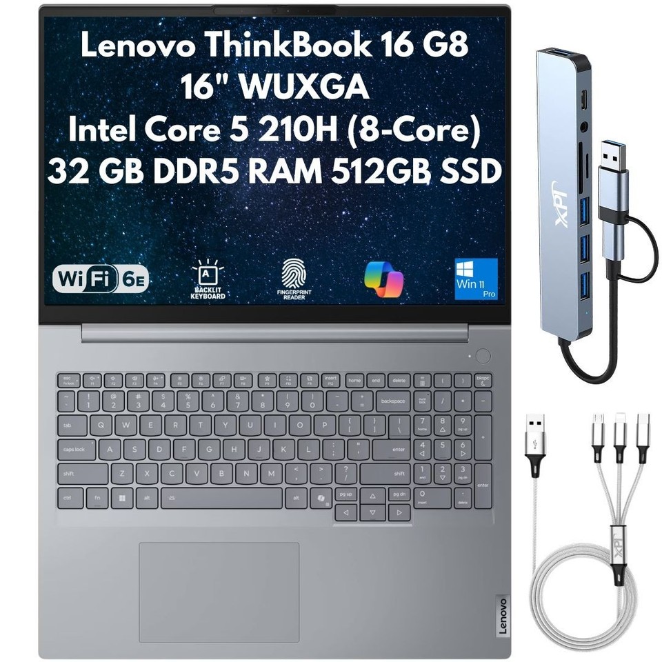 New Lenovo ThinkBook G8 16" WUXGA 8-Core 5 210H 32GB 512GB SSD Cam FPReader W11P