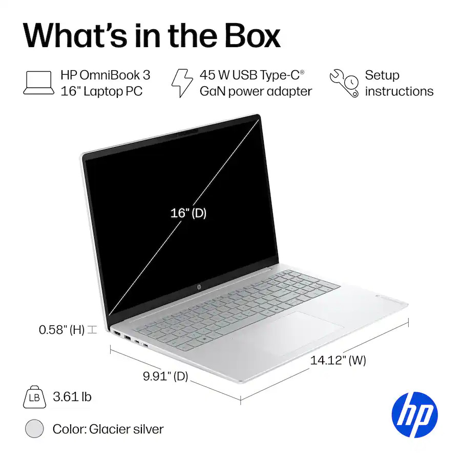 New HP OmniBook 3 16" 2K WUXGA Touch AMD Ryzen 5 40 16GB RAM 256GB SSD Cam W11H - Image 8