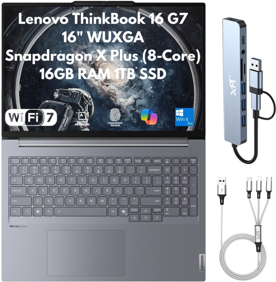 Lenovo ThinkBook G7 16" WUXGA Snapdragon X Plus X1P 16GB 1TB SSD Cam FPR W11P