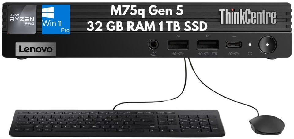 Lenovo ThinkCentre M75q Gen 5 Tiny Ryzen 7 PRO 8700GE 32GB 1TB Kybd Mouse W11P