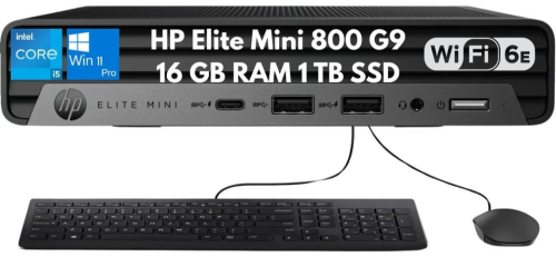 HP Elite Mini 800 G9 Desktop 6-Core i5-12500T 16GB 1TB SSD Wi-Fi 6E Kybd Mouse