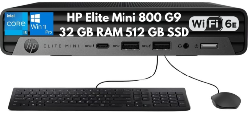 HP Elite Mini 800 G9 Desktop 6-Core i5-12500T 32GB 512GB SSD Wi-Fi 6E Kybd Mouse