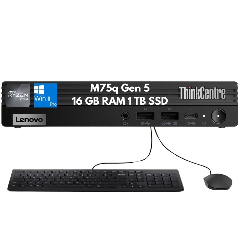 Lenovo ThinkCentre M75q Gen 5 Tiny Ryzen 7 PRO 8700GE 16GB 1TB Kybd Mouse W11P