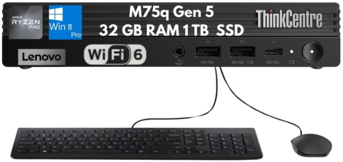 59-322.png Lenovo ThinkCentre M75q Gen 5 Tiny Ryzen 7 PRO 8700GE 32GB 1TB Kybd Mouse WIFI