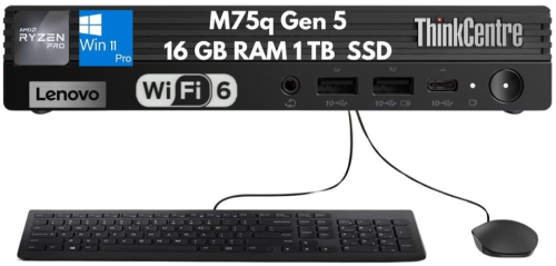 Lenovo ThinkCentre M75q Gen 5 Tiny Ryzen 7 PRO 8700GE 16GB 1TB Kybd Mouse WIFI