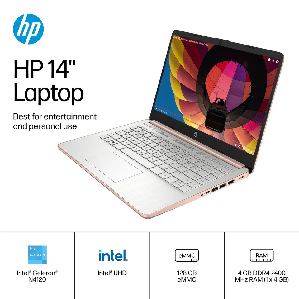 HP Laptop 14" HD Intel Celeron N4120 4GB 128GB eMMC Cam Office 365 Win 11 S Gold - Image 3