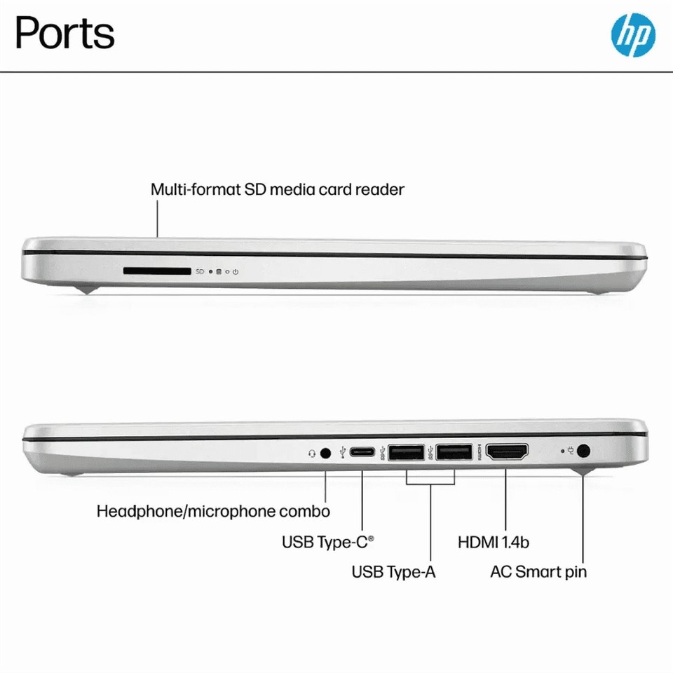 New HP Laptop 14" HD Intel N150 4GB 128GB UFS Webcam Office 365 Win 11 S Silver - Image 4
