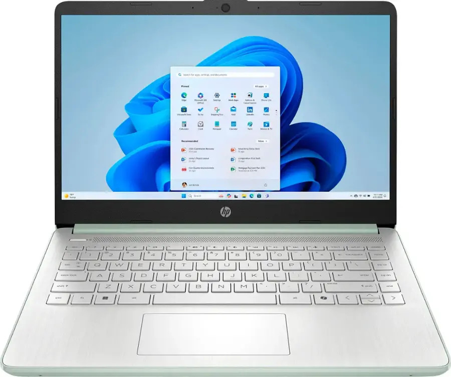 New HP Laptop 14" HD Intel N150 4GB 128GB UFS Webcam Office 365 Win 11 S Green