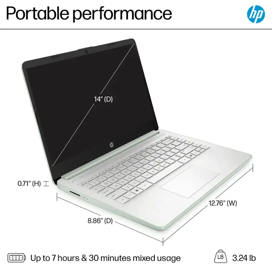 New HP Laptop 14" HD Intel N150 4GB 128GB UFS Webcam Office 365 Win 11 S Green - Image 10